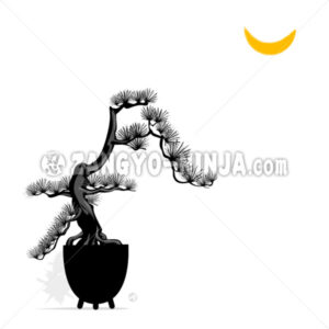 A view moon with Bonsai in Kanji which means ordinary skill - Zangyo-Ninja