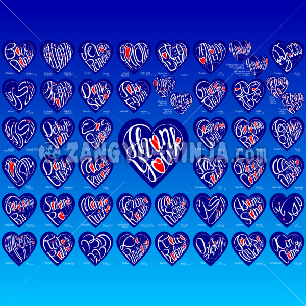 KOKORO Gratitude – Thank you & hearts in polyglot as ♡shapes - Zangyo-Ninja KOKORO Gratitude – Thank you & hearts in polyglot as ♡shapes - Zangyo-Ninja