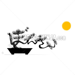 a view with Bonsai in Hiragana and full moon a view with Bonsai in Hiragana and full moon – Zangyo-Ninja
