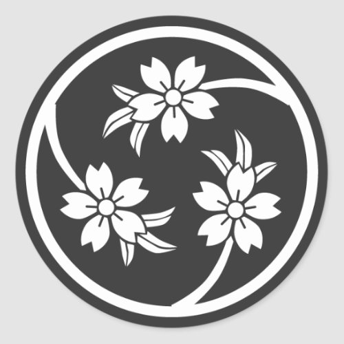 family_crests_cherry_tree_classic_round_sticker-3-Cherry-blossoms 3 Cherry blossoms Flowers for Kamon Round Sticker