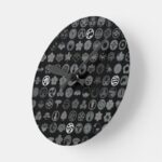 Family Crests Flowers and Plants Black Round Clock