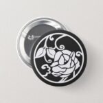 Family Crests Peony Flowers with circle Round Button