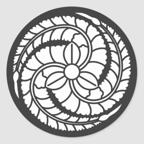 family_crests_flowers_classic_round_sticker-Counterclockwise_three-way_wisteria Counterclockwise three way wisteria for Kamon Round Sticker