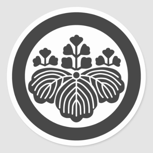 family_crests_flowers_classic_round_sticker-circle-inside-3-5-Paulownia-flowers-with-leaf A circle inside 3 5 Paulownia flowers with leaf for family crests Sticker