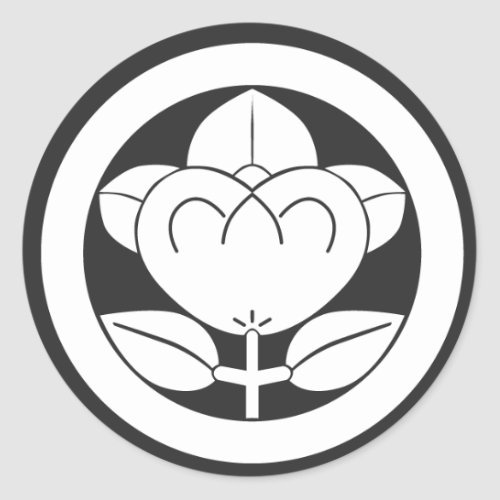 family_crests_flowers_classic_round_sticker-circle-with-citrus-tachibana A circle with citrus Tachibana Flowers for Kamon Round Button