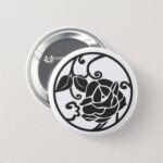 [Family Crests] Peony Flowers with circle Round Pin Buttons