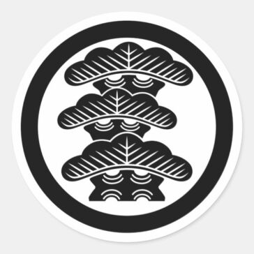 Left-aligned 3 tierded pine trees with circle as family crests sticker