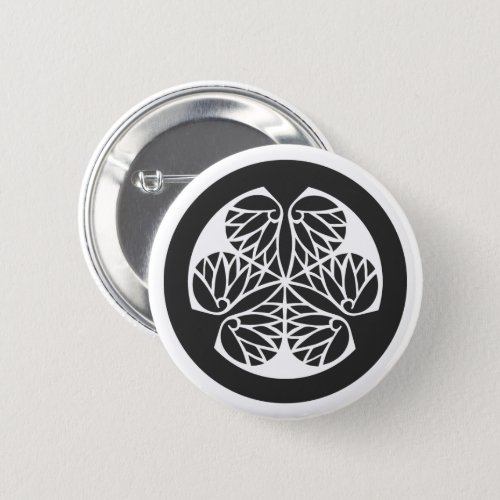 family_crests_plants_button-3hollyhock-edo-shogun-family 3 hollyhocks inside circle pinback button