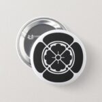 Four sided melon inside Karahana flower for family crests pinback button