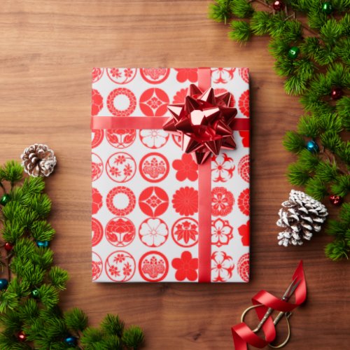 family_crests_red_flowers_wrapping_paper Family Crests red Flowers Wrapping Paper