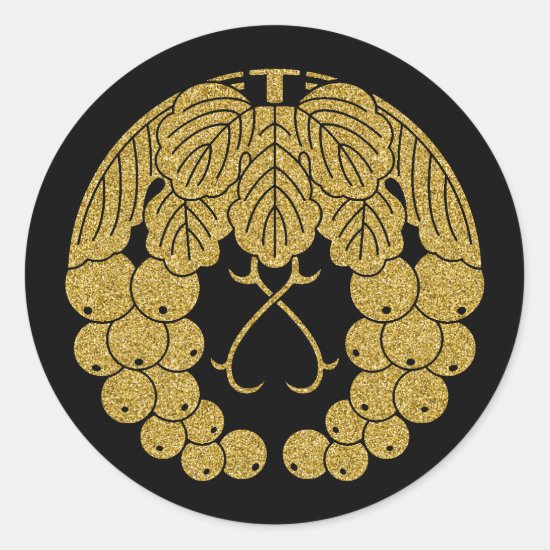 family_crests_two_grapes_button_classic_round_sticker-gold Two grapes as family crests Classic Round Sticker