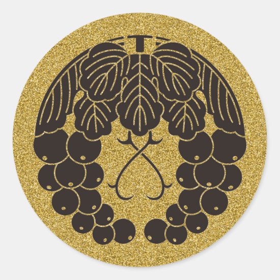 family_crests_two_grapes_classic_round_sticker-gold Two grapes Round Sticker for family crest