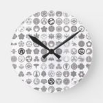 family crests flowers and plants white round clocks