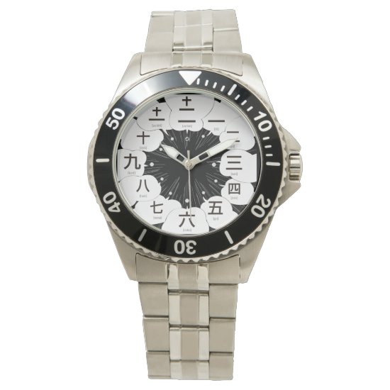 japan_kanji_manga_style_black_face_watch-type1 Japanese Kanji numeral style as MANGA black face type 1 wrist watch