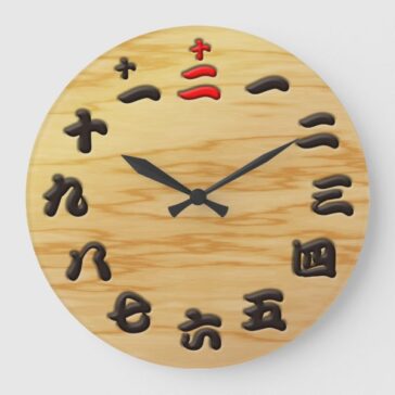 woody sign board style in Japanese Kanji numbers large clock