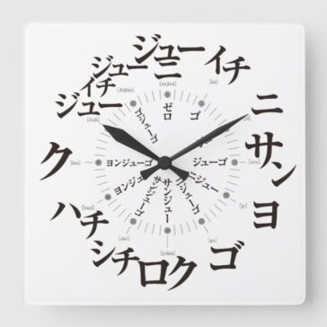 Square Wall Clock numeral Japanese Katakana with Pronunciation symbols