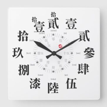wall clock in old difficult Japanese kanji as white face