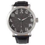 Japan old kanji style as black face wristwatch