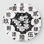 wall clock in complex kanji as Manga black face