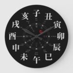 japan zodiac kanji like black face wall clock