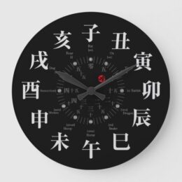 japan zodiac kanji like black face wall clock