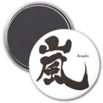 Arashi in brushed Kanji round magnet
