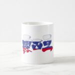 russia in brushed Kanji inside flag color coffee mug