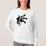 sakura cherry blossom in hand writing Kanji long sleeves t shirt