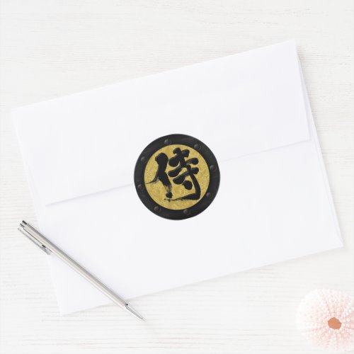 kanji samurai yoroi style classic round sticker