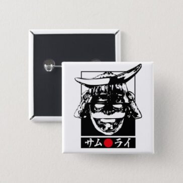 Illustration Samurai in Katakana Pin Button