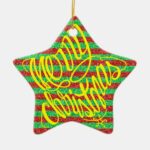 Merry Christmas calligraphy as star shapes ornament