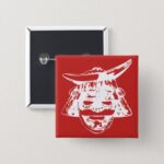 Samurai illustration square red Button