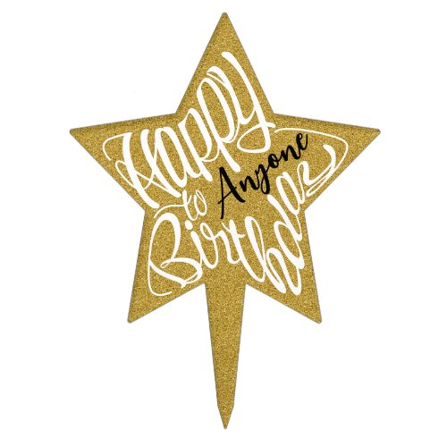 star-shaped Happy Birthday cake topper editable name  in English