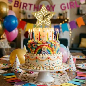 star-shaped Happy Birthday cake topper in birthday party
