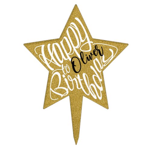 star-shaped Happy Birthday cake topper to Oliver in English