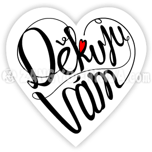 Děkuju vám a lásko jako typografie ve tvaru srdce