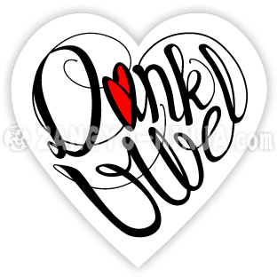 Dank u wel en liefde als hartvormige kalligrafie