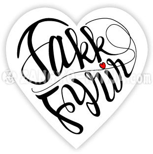 takk fyrir og kærleikur eins og hjartalaga kalligrafía