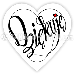 dziękuję i kocham jako typografia w kształcie serca