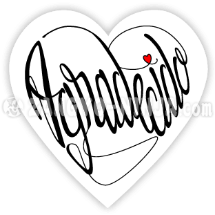 Agradecido e amor como caligrafia em forma de coração