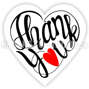 thank you and love without outline as heart shaped calligraphy