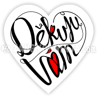 Děkuju vám a tři lásky jako kaligrafie ve tvaru srdce