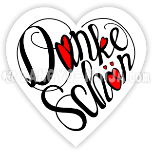 Danke schön und fünf Lieben als herzförmige Typografie