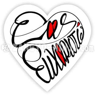 Σας Ευχαριστώ και τέσσερις αγάπες ως καλλιγραφία σε σχήμα καρδιάς