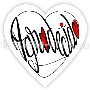 Obrigado e três amores em forma de caligrafia de coração