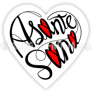 Asante Sana na watatu wanapenda kama kaligrafia yenye umbo la moyo