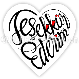 Teşekkür ederim ve beş sevgiler kalp şeklinde hat sanatı olarak